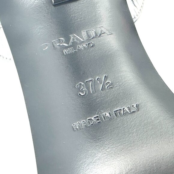 PRADA Metallic Leather Logo Triangle Heel Ankle Strap Sandals Heels Shoes - Picture 12 of 15